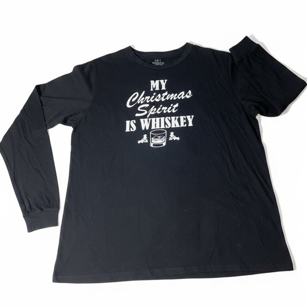My Christmas Spirit is Whiskey Men's Black Tshirt XL (46-48) Long Sleeve